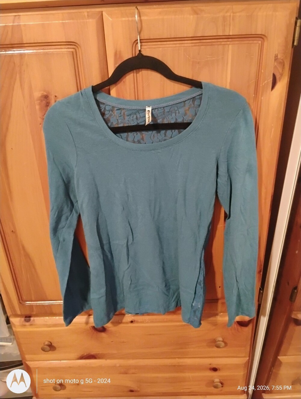 Splash Teal Long Sleeve Lace-Back Tee